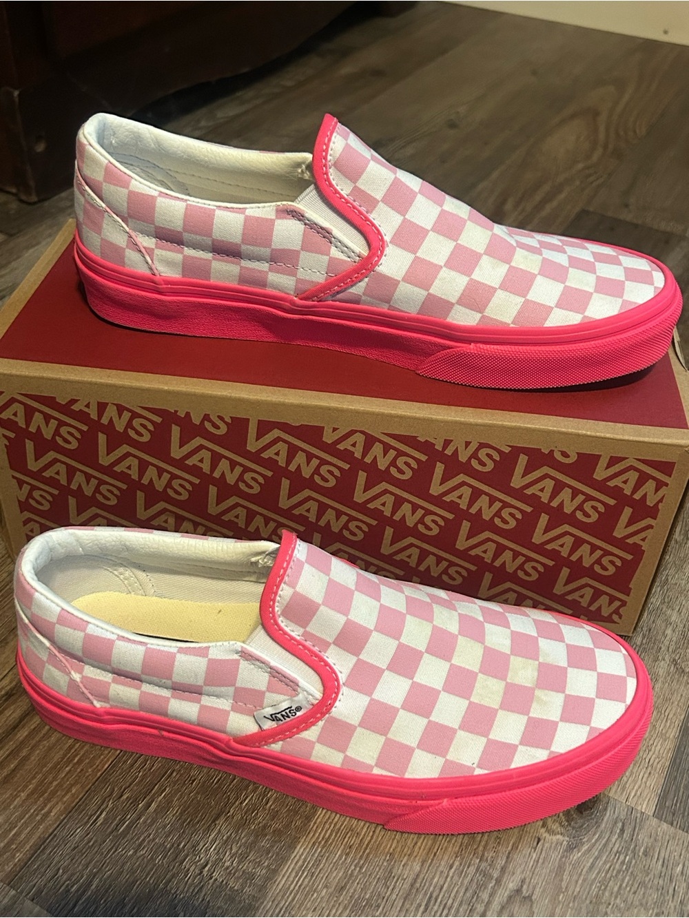 Vans Pink & White Checkerboard Slip-On Sneakers